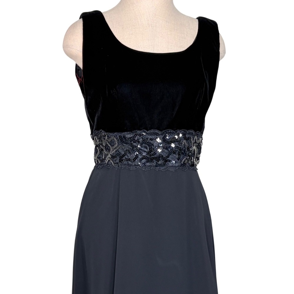 Vintage J.R. Nites‎ Evening Gown 8 Black Velvet Sequin Lace Chiffon Maxi Dress